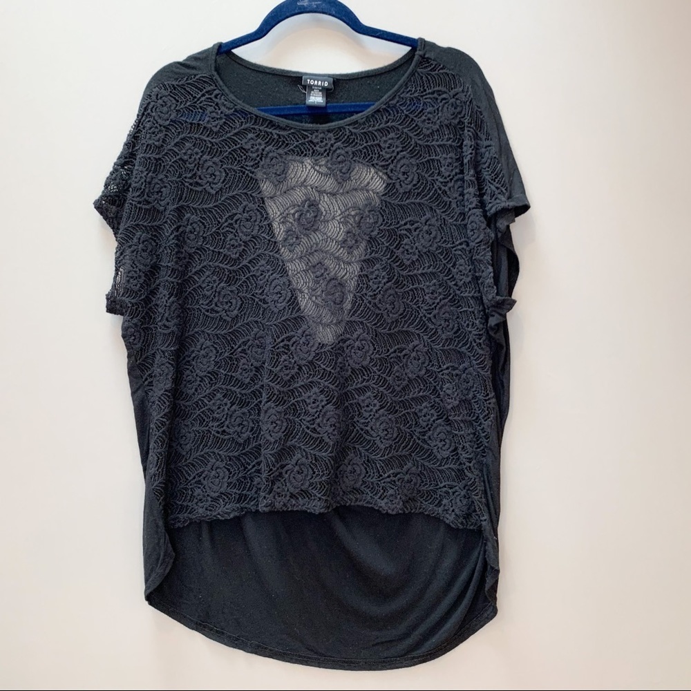 Torrid Crochet Lace Open Back Sheer Top, 1X.